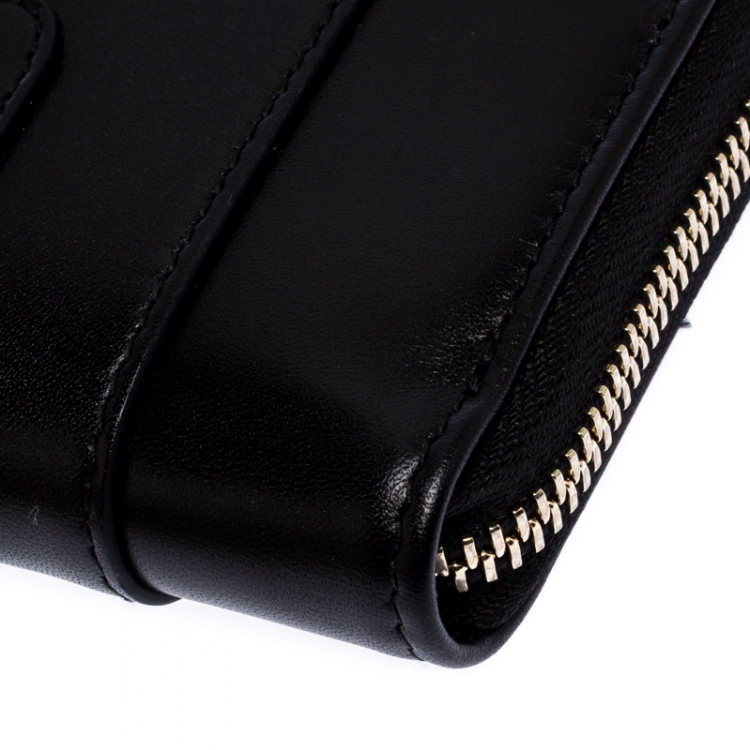 Pre Owned Bvlgari Black Leather Serpenti Forever Zip Around Wallet