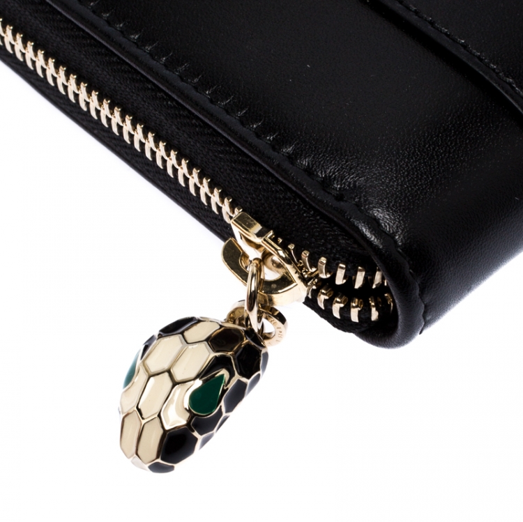 Pre Owned Bvlgari Black Leather Serpenti Forever Zip Around Wallet