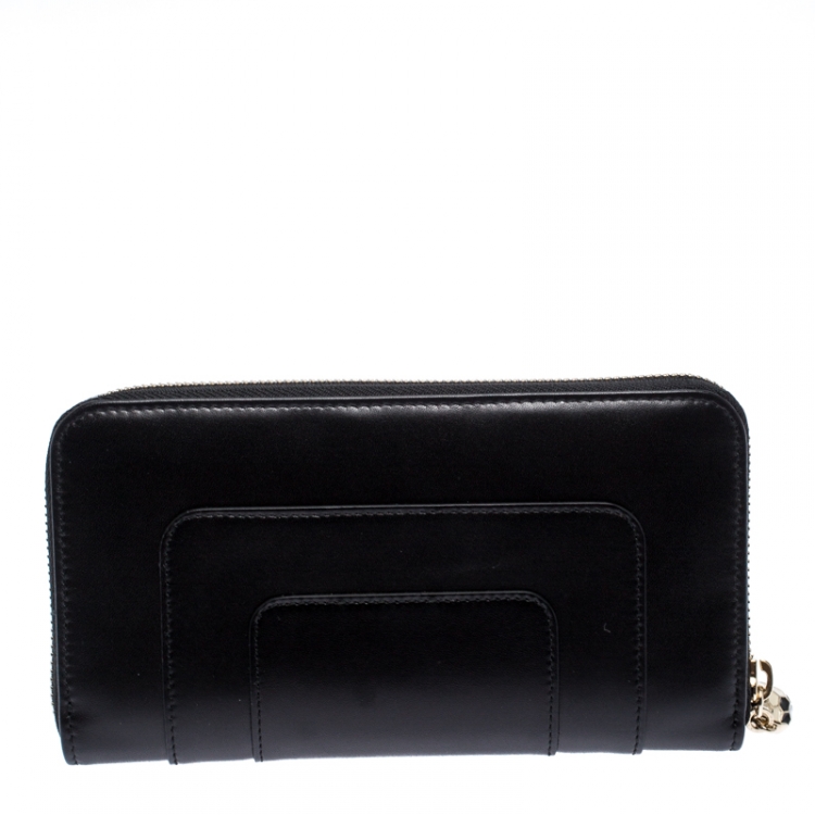 Pre Owned Bvlgari Black Leather Serpenti Forever Zip Around Wallet