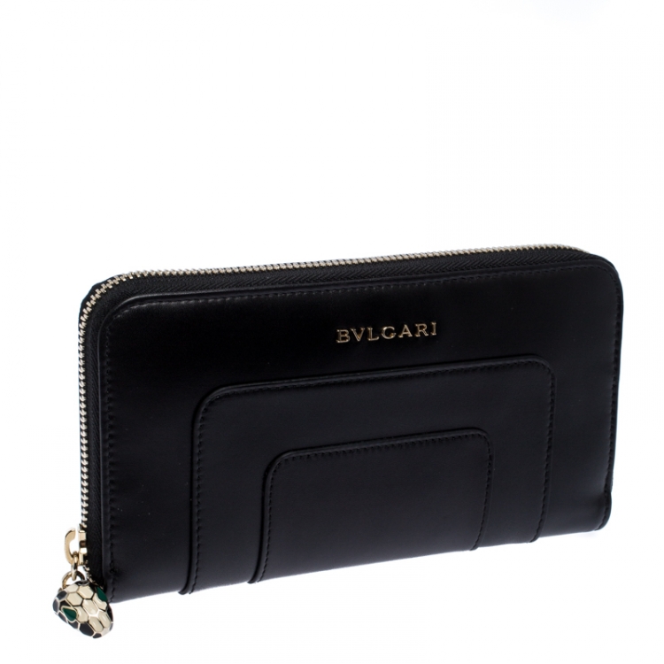 Pre Owned Bvlgari Black Leather Serpenti Forever Zip Around Wallet