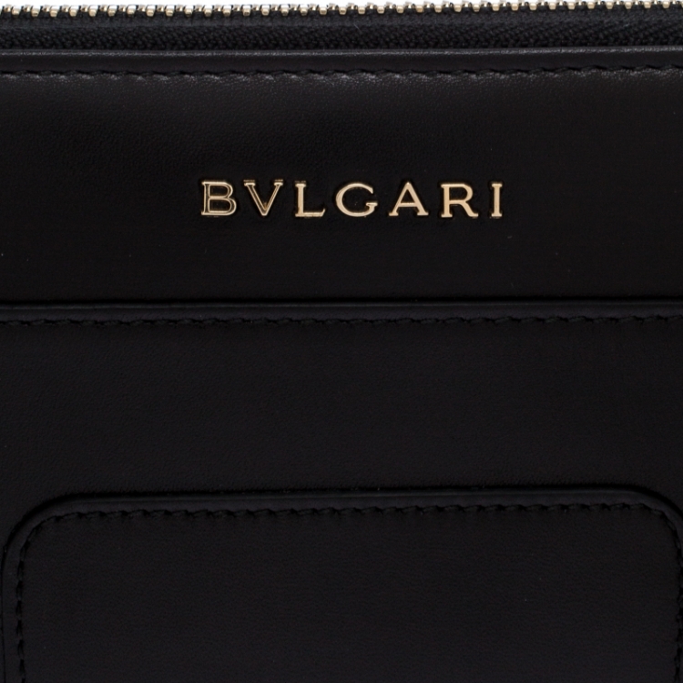 Pre Owned Bvlgari Black Leather Serpenti Forever Zip Around Wallet