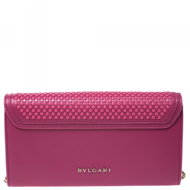 Pre Owned Bvlgari x Nicholas Kirkwood Fuchsia Studded Leather Serpenti Forever Wallet On Chain