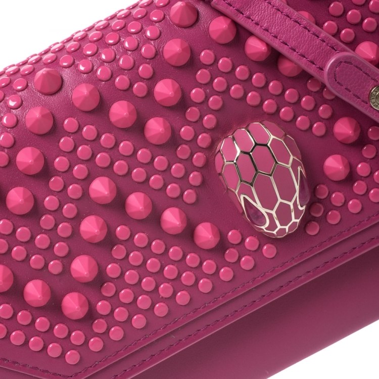 Pre Owned Bvlgari x Nicholas Kirkwood Fuchsia Studded Leather Serpenti Forever Wallet On Chain