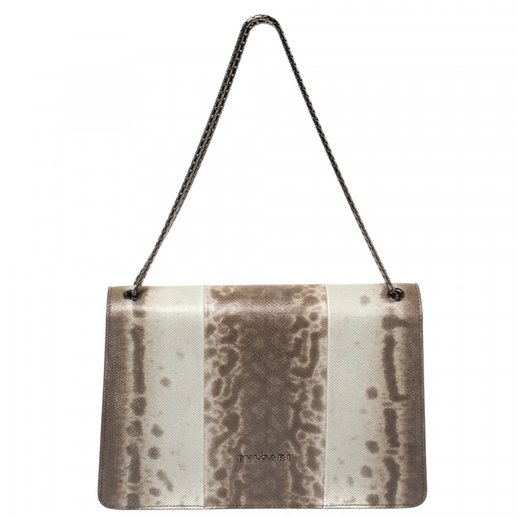 مملوكة مسبقًا Bvlgari Brown/Grey Karung Medium Serpenti Forever Flap Shoulder Bag