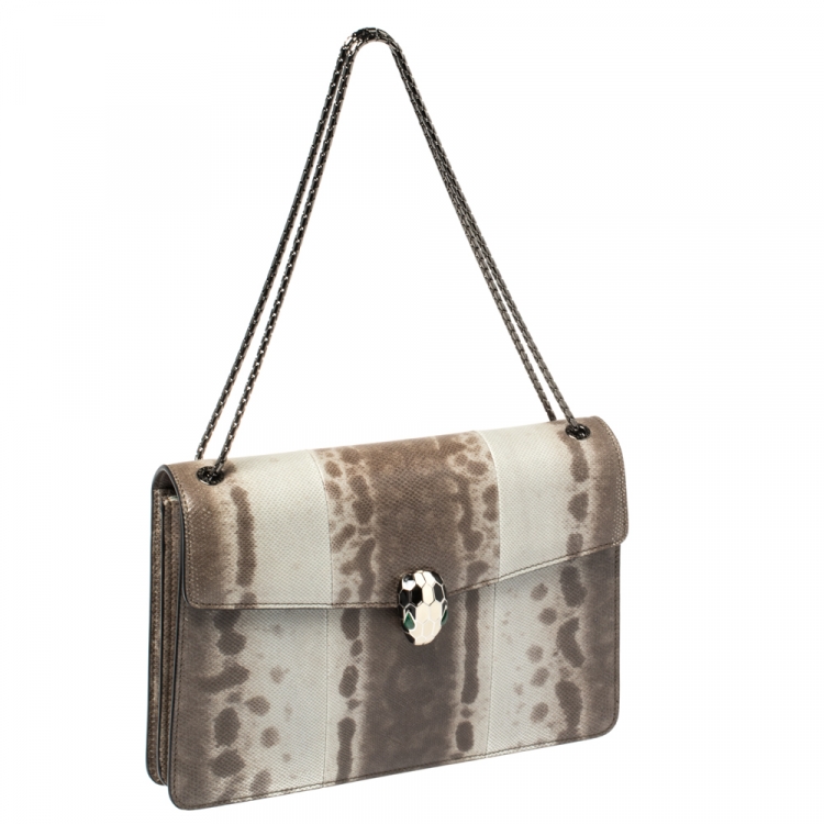 مملوكة مسبقًا Bvlgari Brown/Grey Karung Medium Serpenti Forever Flap Shoulder Bag