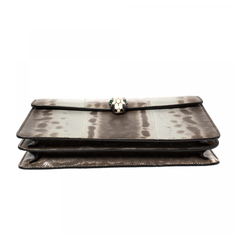 مملوكة مسبقًا Bvlgari Brown/Grey Karung Medium Serpenti Forever Flap Shoulder Bag