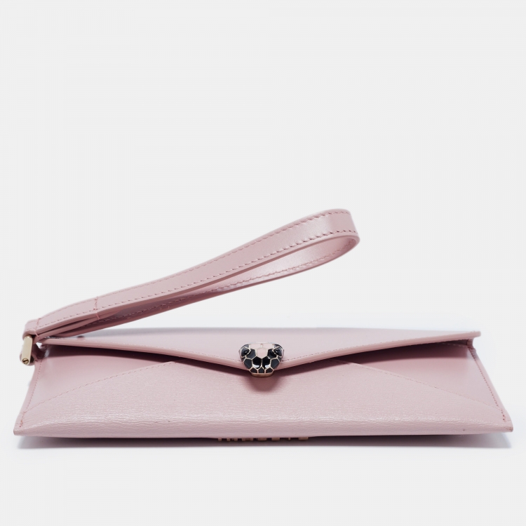 Pre Owned Bvlgari Two Tone Pink Leather Serpenti Forever Envelope Pouch