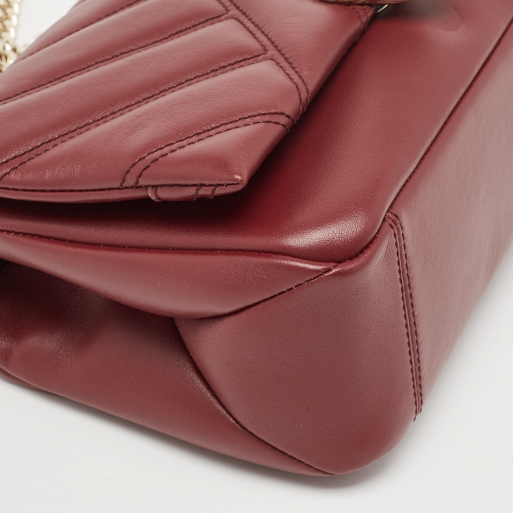Pre Owned Bvlgari Red Quilted Leather Small Serpenti Cabochon Shoulder Bag