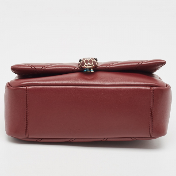 Pre Owned Bvlgari Red Quilted Leather Small Serpenti Cabochon Shoulder Bag