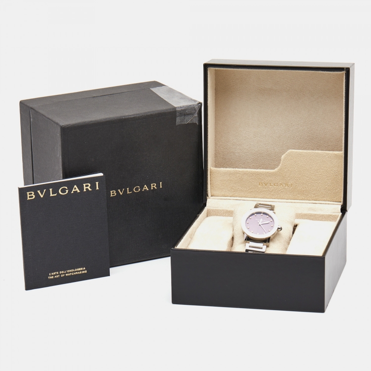 Pre Owned Bvlgari Purple Diamond Stainless Steel BvlgariBvlgari 102607 Women's Wristwatch 33 mm 