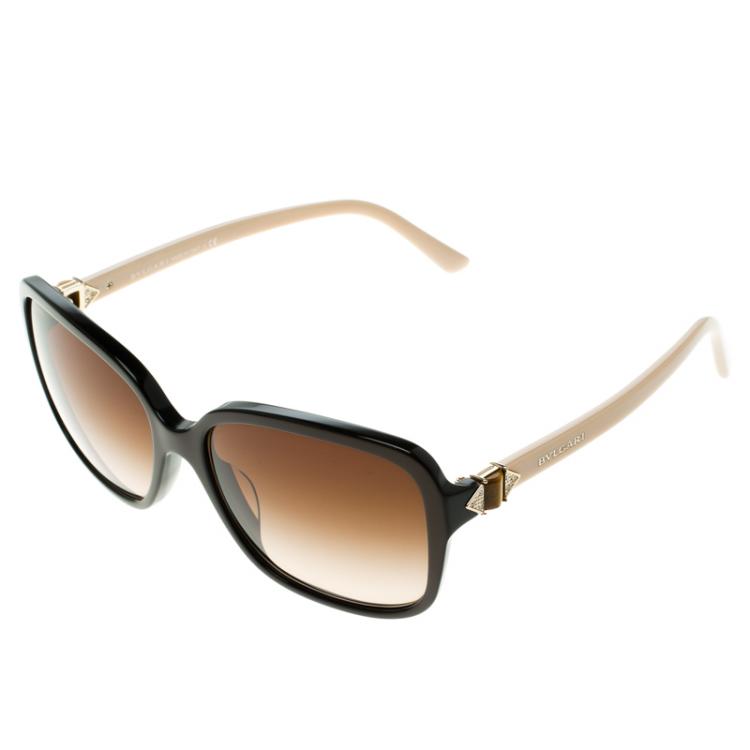 Pre Owned Bvlgari Metallic Brown/Beige 8150-B Square Sunglasses