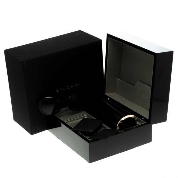 Pre Owned Bvlgari Black Le Gemme 18k Rose Gold Oval Polarized Sunglasses