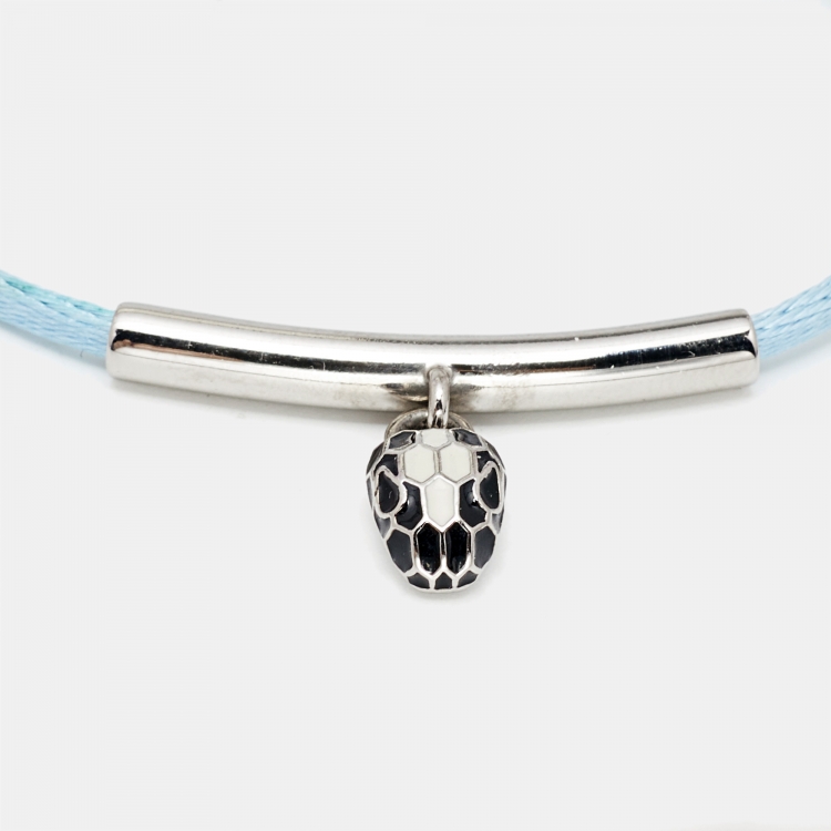 Pre Owned Bvlgari Serpenti Forever Enamel Silver Tone Cord Bracelet