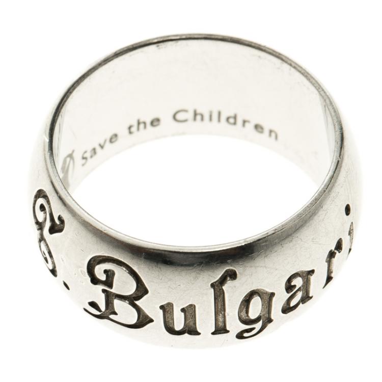 Pre Owned Bvlgari Save The Chidren Silver Band Ring Size 57