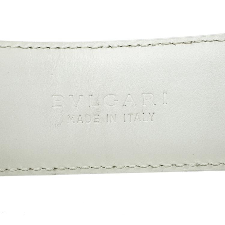 Pre Owned Bvlgari White Leather Square Buckle Belt 85cm
