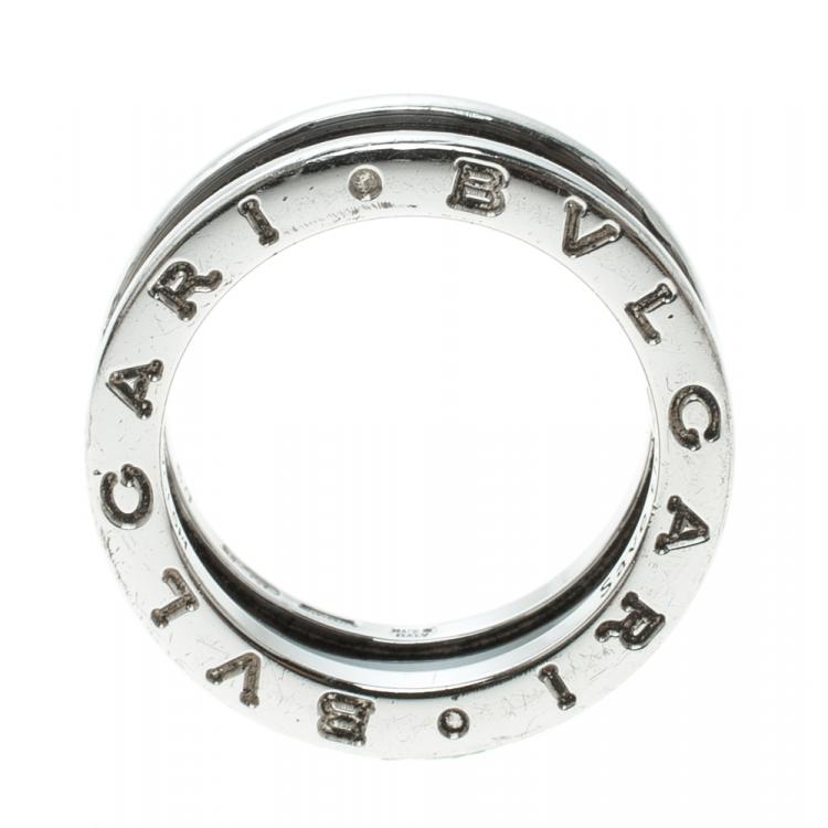 Pre Owned Bvlgari Save The Children 1 Band Black Ceramic Silver Band Ring Size 50