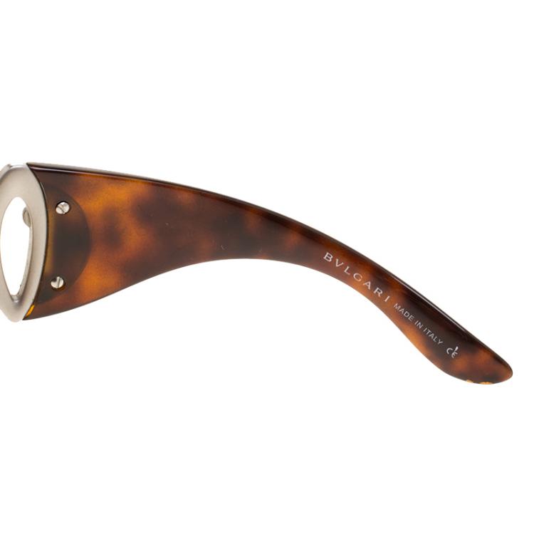Pre Owned Bvlgari Brown Turqoise 6017-B Crystal Embellished Shield Sunglasses
