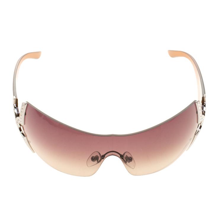 Pre Owned Bvlgari Brown 651-B Crystal Embellished Shield Sunglasses
