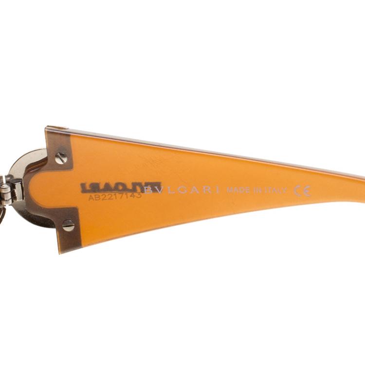 Pre Owned Bvlgari Brown 651-B Crystal Embellished Shield Sunglasses