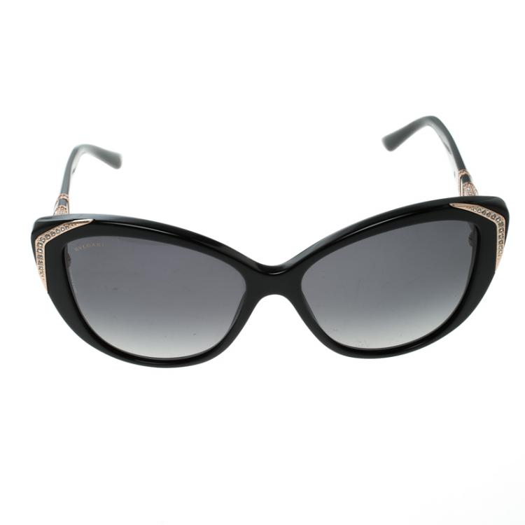Pre Owned Bvlgari Black BV8151BM Crystal Embellished Cat Eye Sunglasses