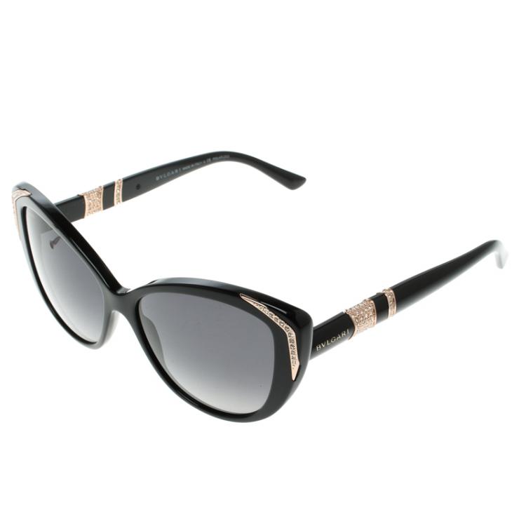 Pre Owned Bvlgari Black BV8151BM Crystal Embellished Cat Eye Sunglasses