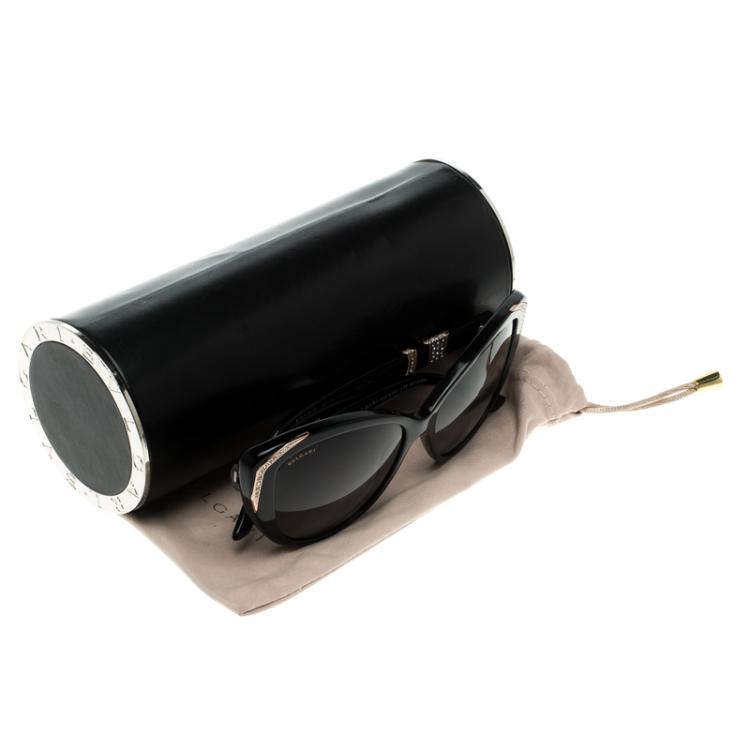 Pre Owned Bvlgari Black BV8151BM Crystal Embellished Cat Eye Sunglasses