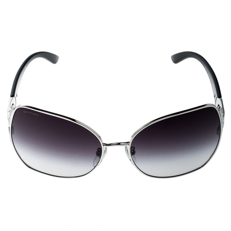 Pre Owned Bvlgari Silver/Purple Gradient 6049B Embellished Square Oversize Sunglasses