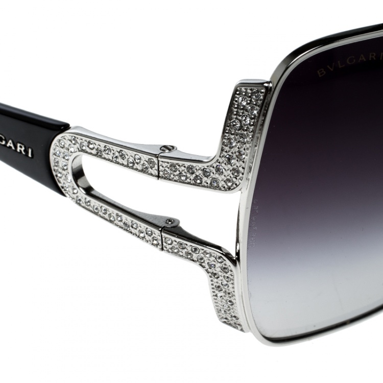 Pre Owned Bvlgari Silver/Purple Gradient 6049B Embellished Square Oversize Sunglasses