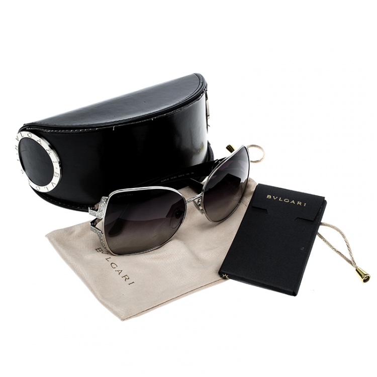 Pre Owned Bvlgari Silver/Purple Gradient 6049B Embellished Square Oversize Sunglasses