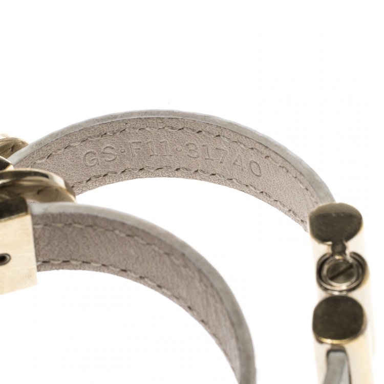 Pre Owned Bvlgari White Leather Gold Tone Double Wrap Bracelet