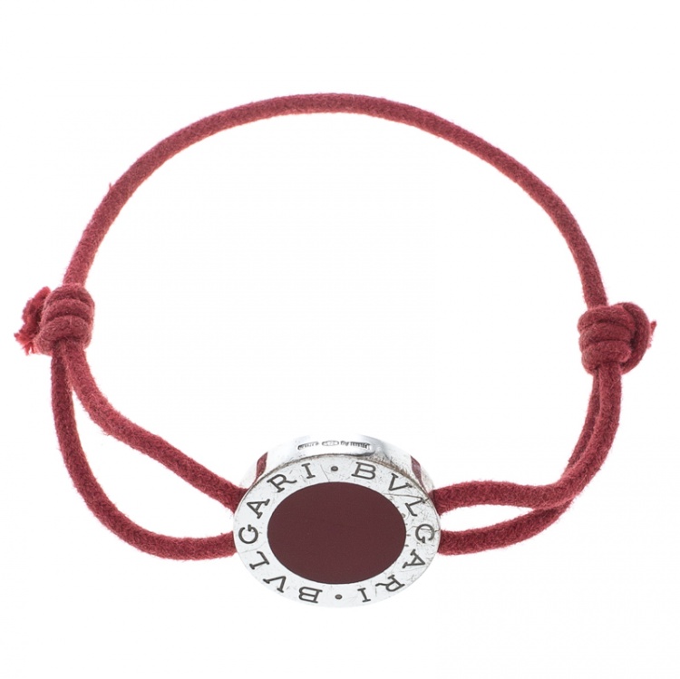 Pre Owned Bvlgari Lucky Red Enamel Silver Cord Bracelet