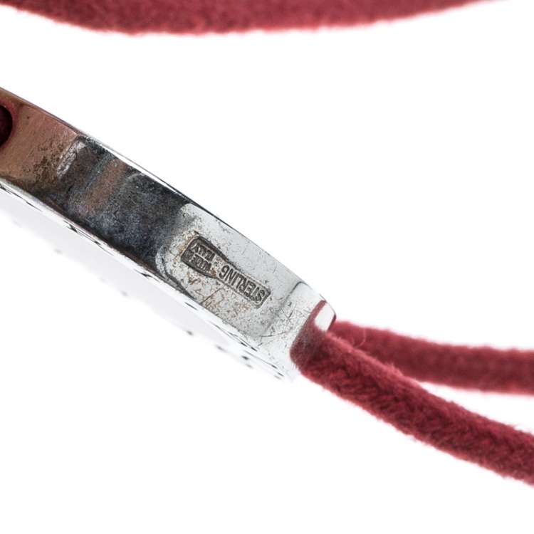 Pre Owned Bvlgari Lucky Red Enamel Silver Cord Bracelet