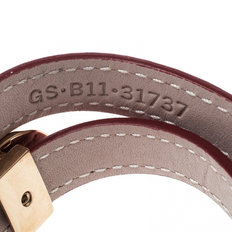 Pre Owned Bvlgari Red Leather Double Coiled Gold Plated Bracelet 