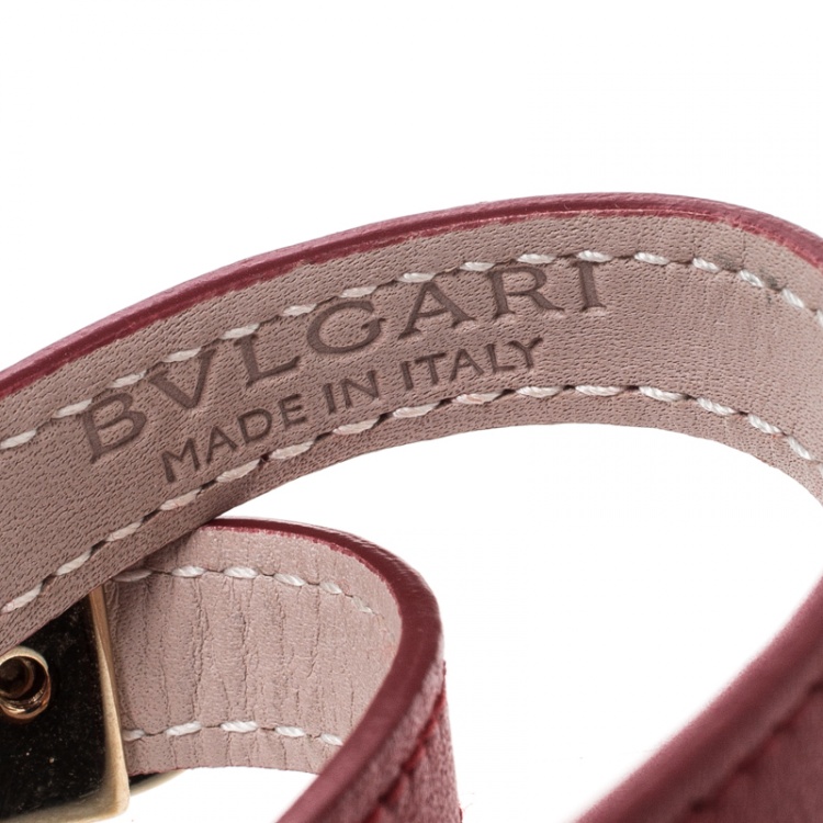 Pre Owned Bvlgari Red Leather Double Coiled Gold Plated Bracelet 