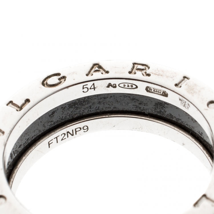 Pre Owned Bvlgari Save the Children 1-Band Black Ceramic Silver Ring Size 54