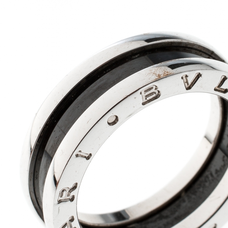 Pre Owned Bvlgari Save the Children 1-Band Black Ceramic Silver Ring Size 54