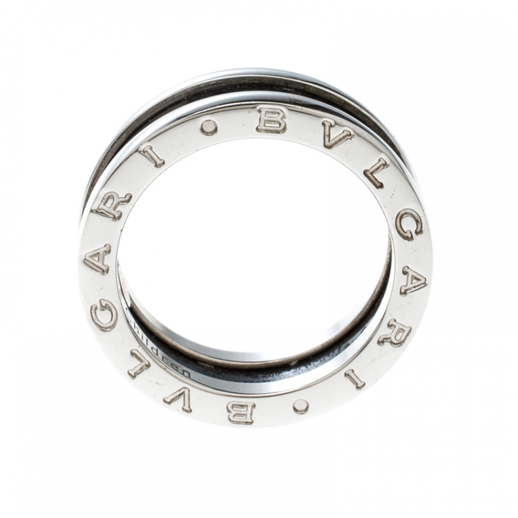 Pre Owned Bvlgari Save the Children 1-Band Black Ceramic Silver Ring Size 54