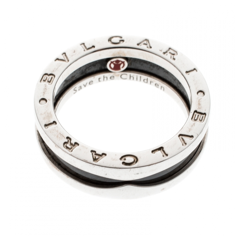 Pre Owned Bvlgari Save the Children 1-Band Black Ceramic Silver Ring Size 54