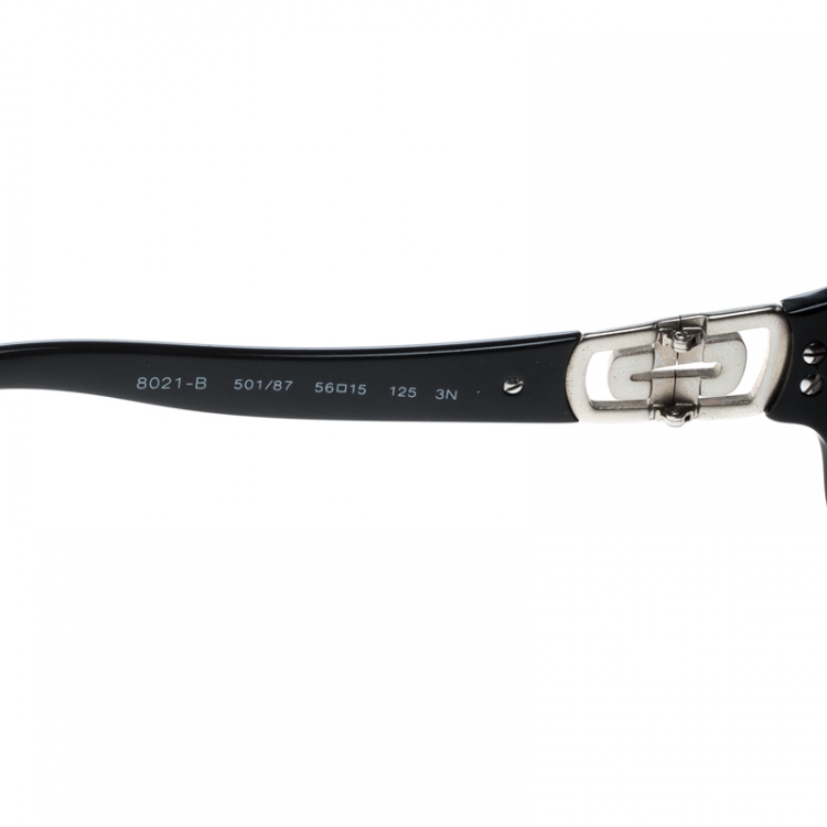 Pre Owned Bvlgari Black 8021-B Crystal Embellished Rectangular Sunglasses 