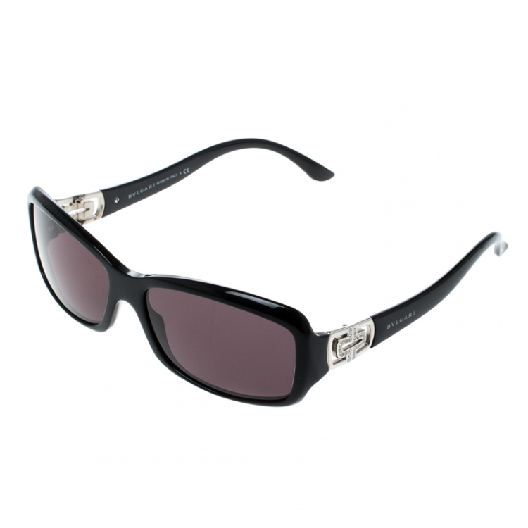 Pre Owned Bvlgari Black 8021-B Crystal Embellished Rectangular Sunglasses 