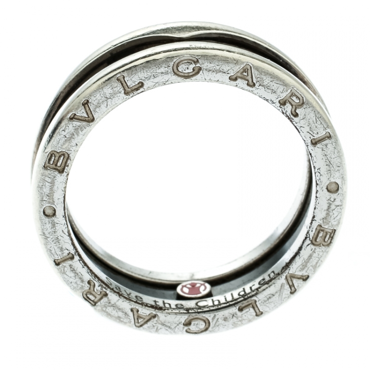 Pre Owned Bvlgari Save the Children 1-Band Black Ceramic Silver Ring Size 58
