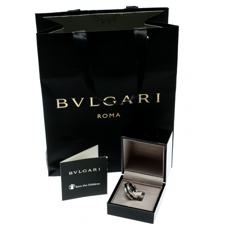 Pre Owned Bvlgari Save the Children 1-Band Black Ceramic Silver Ring Size 58