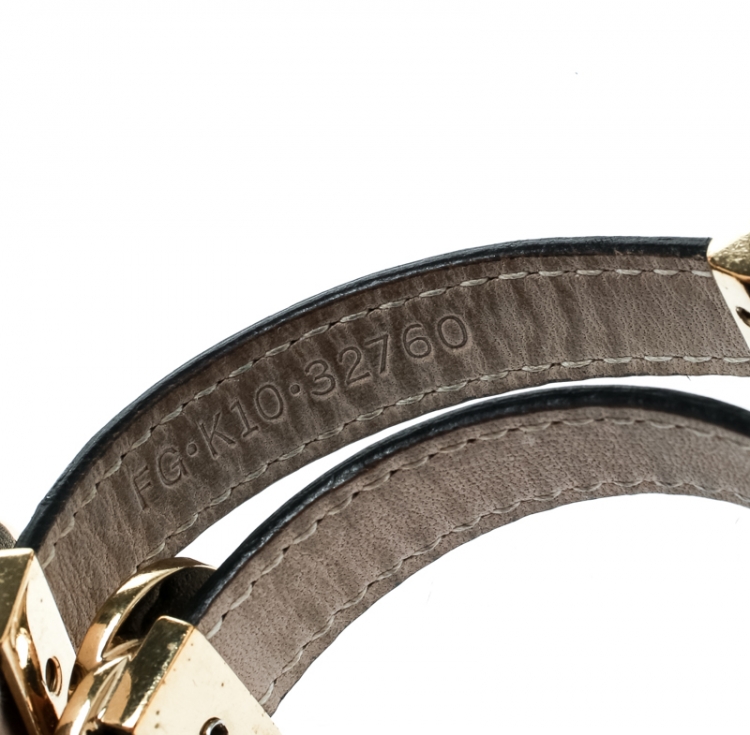 Pre Owned Bvlgari Black Leather Gold Tone Double Coiled Wrap Bracelet