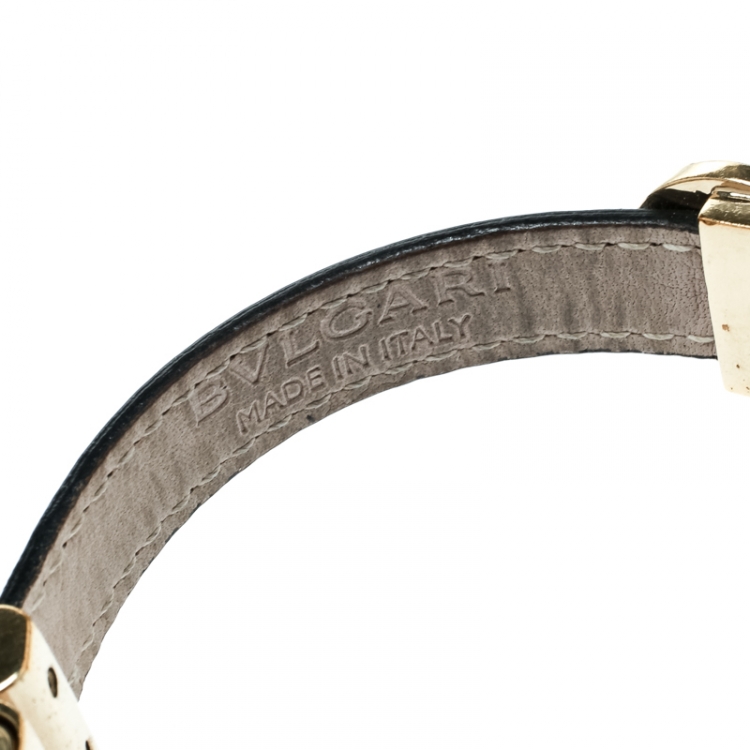 Pre Owned Bvlgari Black Leather Gold Tone Double Coiled Wrap Bracelet