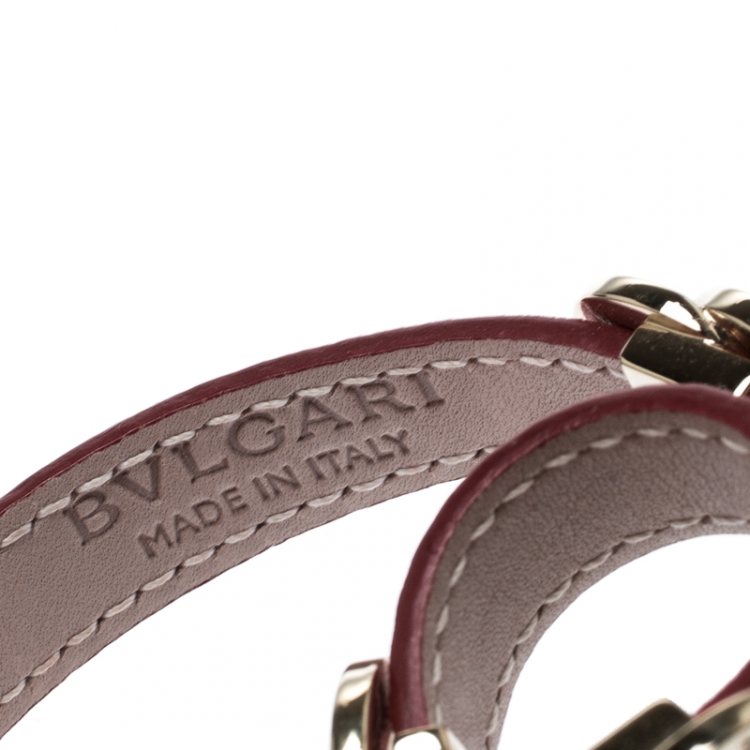 Pre Owned Bvlgari Bvlgari Red Leather Gold Plated Double Coiled Bracelet 15cm