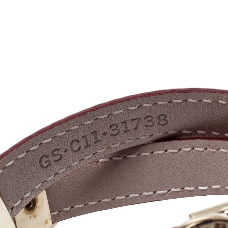 Pre Owned Bvlgari Bvlgari Red Leather Gold Plated Double Coiled Bracelet 15cm