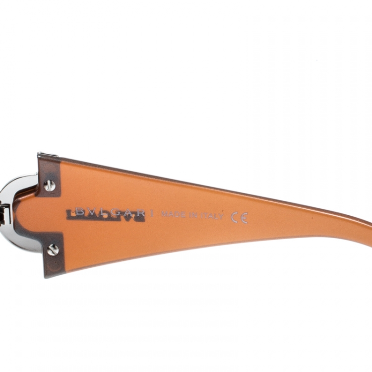 Pre Owned Bvlgari Brown Gradient 651-B Crystal Embellished Shield Sunglasses