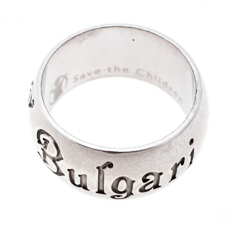 Pre Owned Bvlgari Save The Children Silver Band Ring Size EU 55