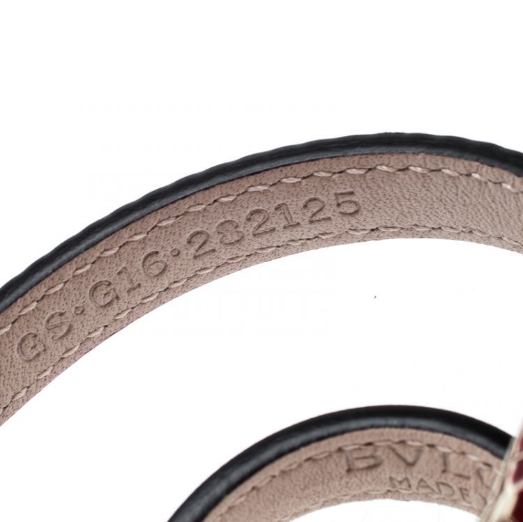 Pre Owned Bvlgari Serpenti Forever Enamel Deep Red Double Coiled Leather Gold Plated Bracelet 15 cm