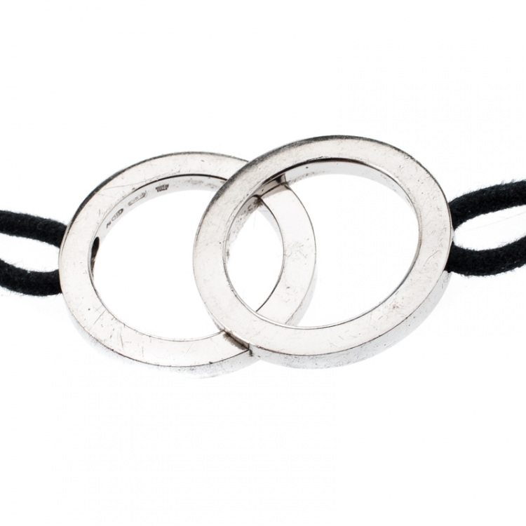 Pre Owned Bvlgari Fortuna Interlocking Circles Silver Black Cord Bracelet